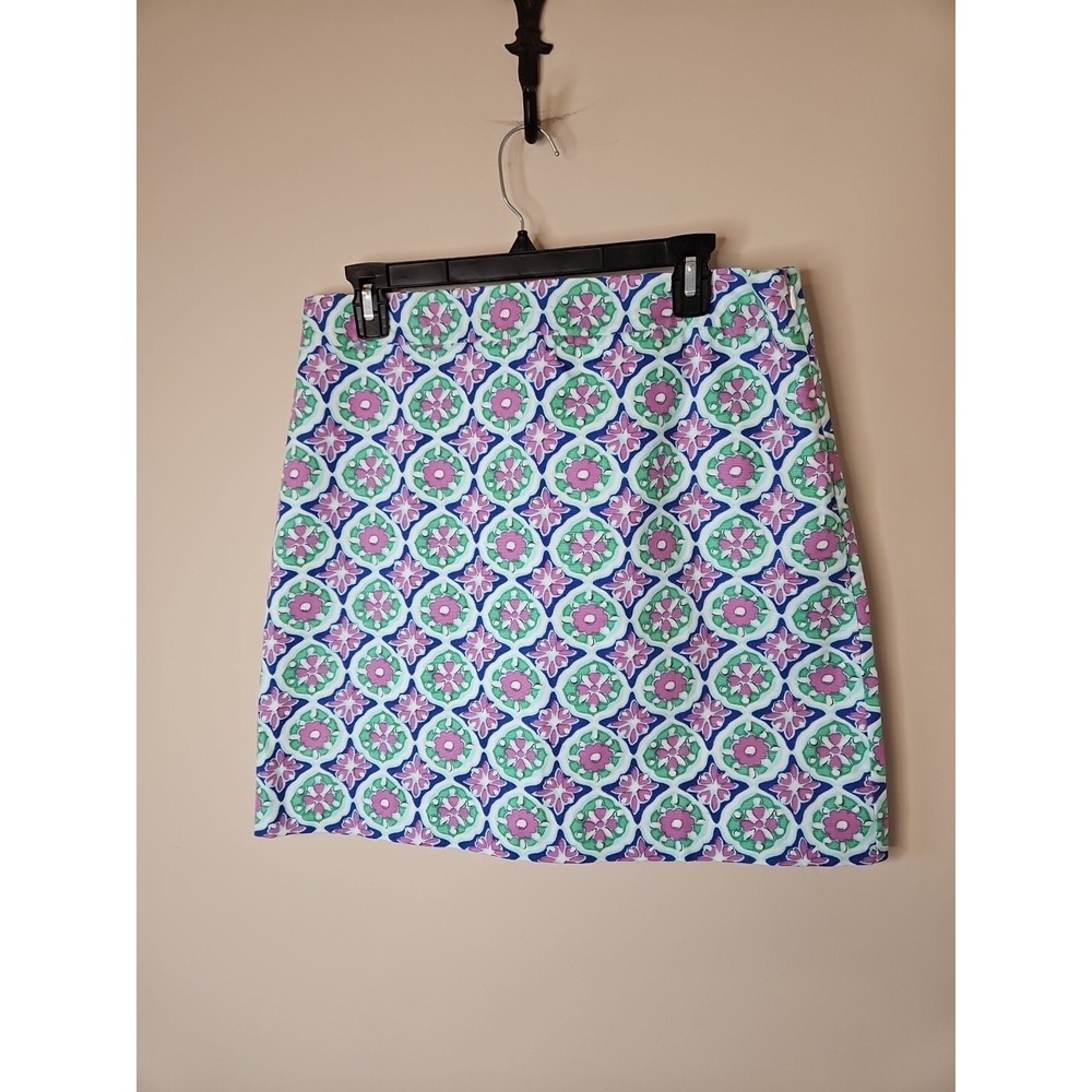 Tabots Skirt Women 10 Blue Green Floral Lined Mini CottageCore Stretch Cotton